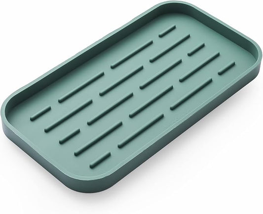 Silicone Kitchen Sink Organizer Tray for Multiple Usage,Eco-Friendly Sponges Holder for Kitchen Bathroom Counter or Sink,Dish Soap Dispenser,Scrubber,Bottle,Cup (Green, 10"×5.3")