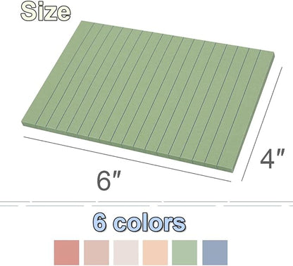 (12 Pack) Lined Sticky Notes 4x6 in Ruled Stickies Super Sticking Power Memo Pads Vintage Colors