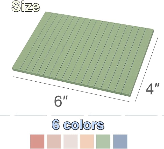 (36 Pack) Lined Sticky Notes 4x6 in Ruled Stickies Super Sticking Power Memo Pads Vintage Colors