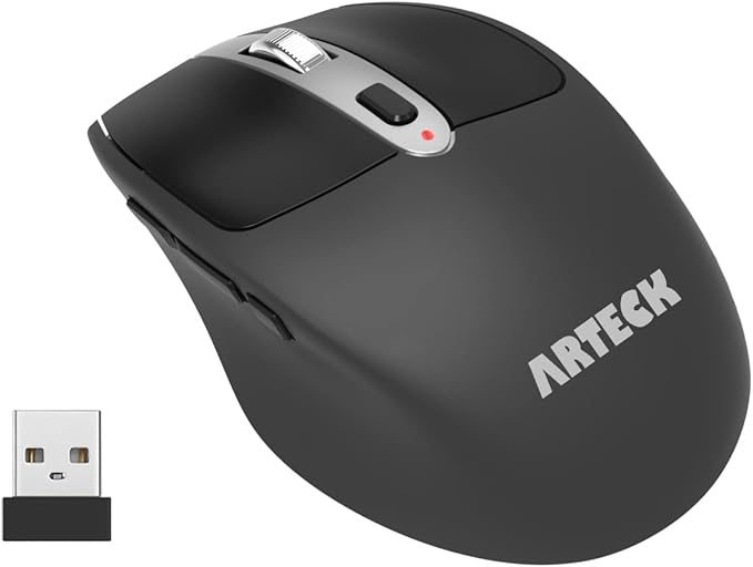 Arteck Wireless Mouse, 2.4G USB Wireless Ergonomic Optical Mouse, with Nano USB Receiver Silent Clicking Side Switch Buttons for Computer/Desktop/PC/Laptop and Windows 11/10 Rechargeable Battery