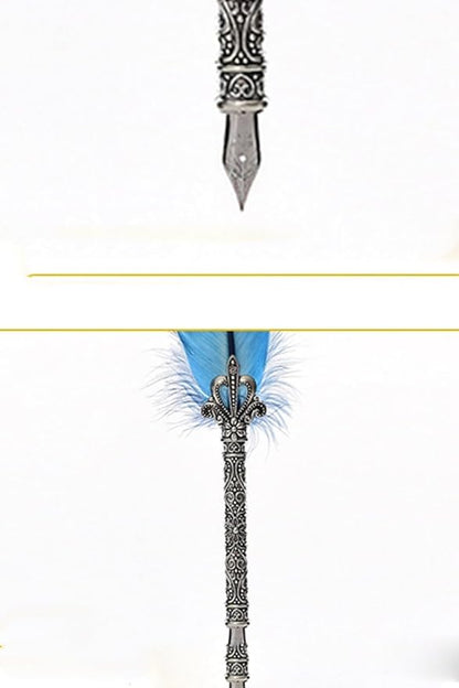 Quill Feather Pen and Ink Set,Calligraphy Set,Calligraphy Kits Include Antique Quill Feather Pen,6 Nibs,1 Bottles Inks,Pen Holder for Beginners Birthday Gift (Sky Blue)