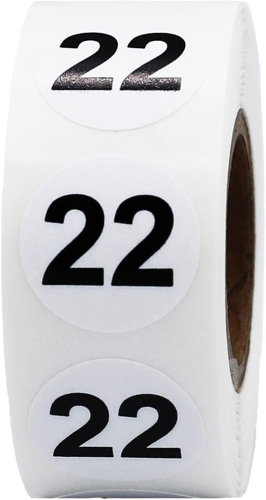 White with Black Number 22 Circle Dot Stickers, 3/4 Inch Round, 500 Labels on a Roll for Organization and Inventory - Semi-Gloss Finish - Made in The USA