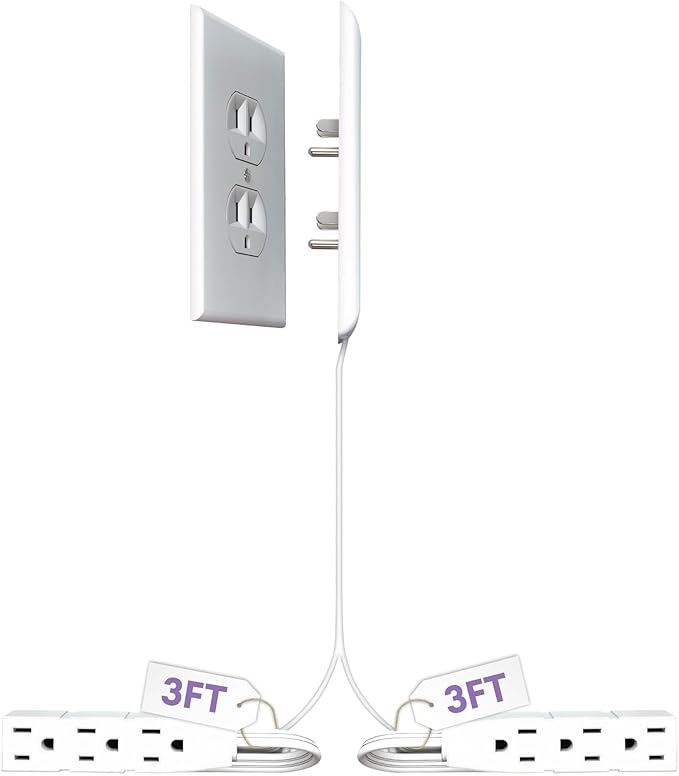 sleek socket Original & Patented Ultra-Thin Outlet with Cord Concealer Kit, Flat Extension with Multi Outlets Power Strip, Ideal for Home Improvement, Hide Bulky and Messy Cords, 6 Feet, White