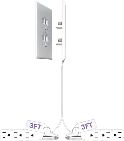 sleek socket Original & Patented Ultra-Thin Outlet with Cord Concealer Kit, Flat Extension with Multi Outlets Power Strip, Ideal for Home Improvement, Hide Bulky and Messy Cords, 6 Feet, White