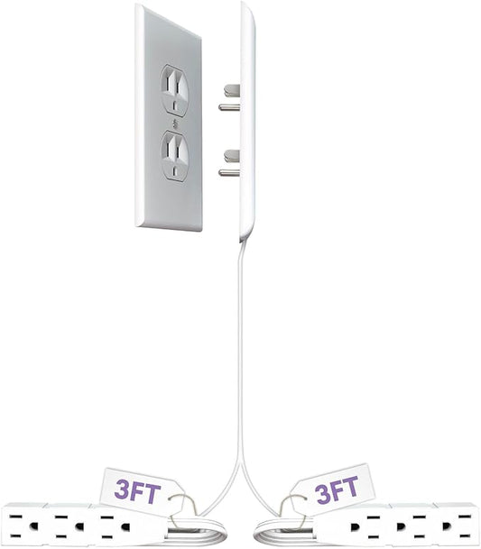 sleek socket Original & Patented Ultra-Thin Outlet with Cord Concealer Kit, Flat Extension with Multi Outlets Power Strip, Ideal for Home Improvement, Hide Bulky and Messy Cords, 6 Feet, White