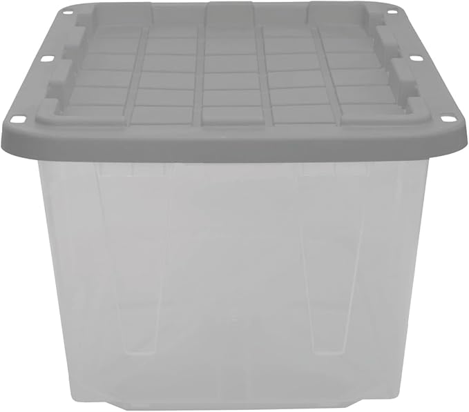 CX BLACK & YELLOW, 27-Gallon Heavy Duty Clear Storage Container & Snap-Tight Lid, Clear & Grey (14.3"H x 20.6"W x 30.6"D), Weather-Resistant, Stackable, See-Through Organization Tote [2 Pack]