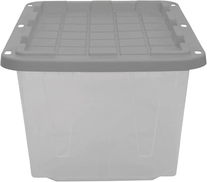 CX BLACK & YELLOW, 27-Gallon Heavy Duty Clear Storage Container & Snap-Tight Lid, Clear & Grey (14.3"H x 20.6"W x 30.6"D), Weather-Resistant, Stackable, See-Through Organization Tote [2 Pack]