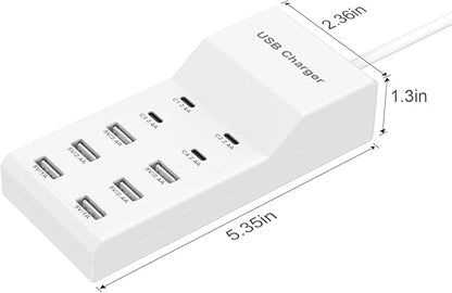 USB Charging Station for Multiple Devices USB Wall Charger Power Hub Strip Smart Plug Charging Dock Charge Block 4 Type C Ports Compatible with iPhone 15,iPod,Galaxy S Smart Phones, A18-3