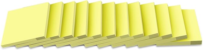 Sticky Notes 3x3 in Yellow, 12 Pads, Strong Adhesive, Clean Removal, Recyclable, Self-Stick Pads, Easy to Stick for Home, Office, Notebook