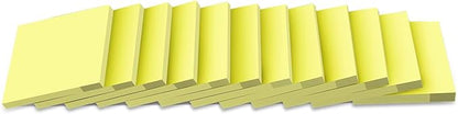 Sticky Notes 3x3 in Yellow, 12 Pads, Strong Adhesive, Clean Removal, Recyclable, Self-Stick Pads, Easy to Stick for Home, Office, Notebook
