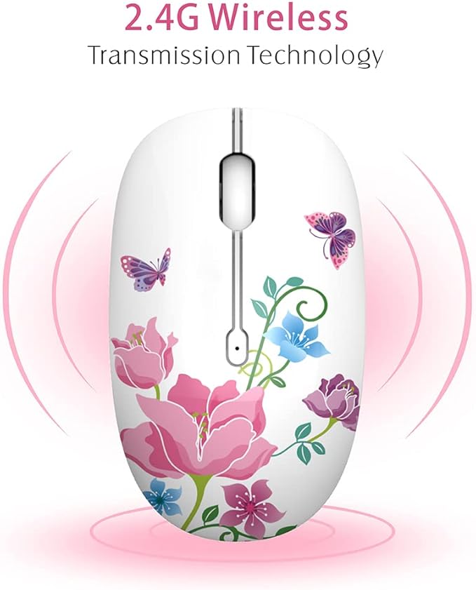 TENMOS M101 Wireless Mouse Cute Silent Computer Mice with USB Receiver, 2.4G Optical Wireless Travel Mouse 1600 DPI for Laptop, Notebook, PC, Computer (Butterfly)