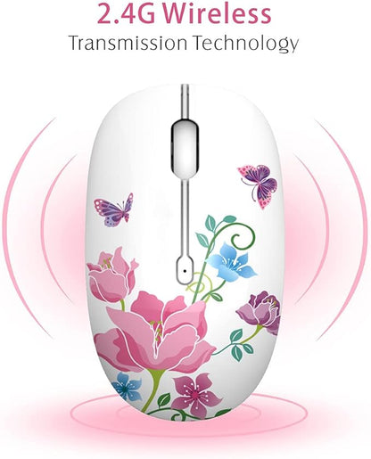 TENMOS M101 Wireless Mouse Cute Silent Computer Mice with USB Receiver, 2.4G Optical Wireless Travel Mouse 1600 DPI for Laptop, Notebook, PC, Computer (Butterfly)