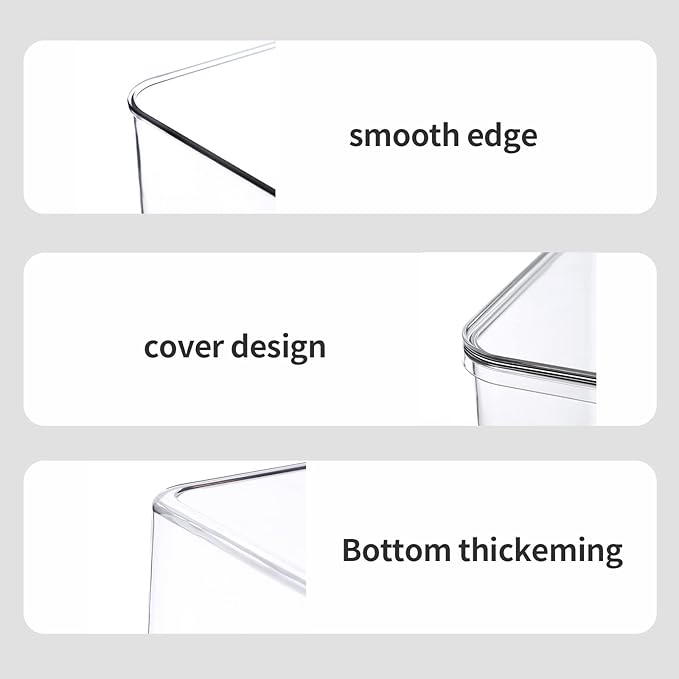 Storage Boxes, 5 Packs Transparent Food Organizer, Stackable Lidded Storage Bins (3 XL + 2M)