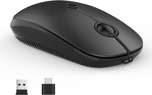 Type C Wireless Mouse，Vssoplor USB C Rechargeable Portable Quiet Laptop Mouse USB and Type C Receiver Dual Mode Mice for PC, Laptop, MacBook, Tablet-Black