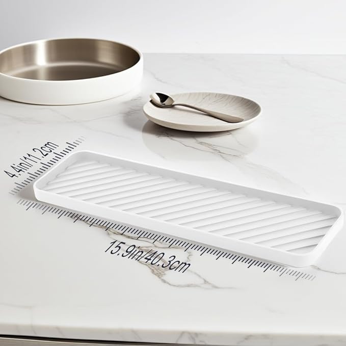 Silicone Organizer Tray for Kitchen Sinks and Bathrooms. Dishwasher-Safe, Non-Slip Countertop Tray, Bathroom Drawer Organizer Trays. Perfect for Makeup & Trinkets (White L 1PC)