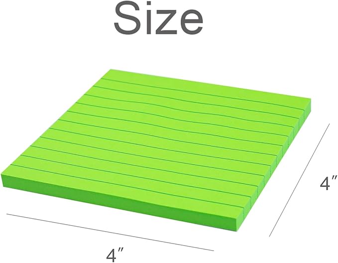 (36 Pads) Lined Sticky Notes 4x4 in, 6 Bright Colors Self-Stick Note Pads, Strong Adhesive, 47 Sheets/Pad