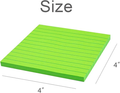 (36 Pads) Lined Sticky Notes 4x4 in, 6 Bright Colors Self-Stick Note Pads, Strong Adhesive, 47 Sheets/Pad