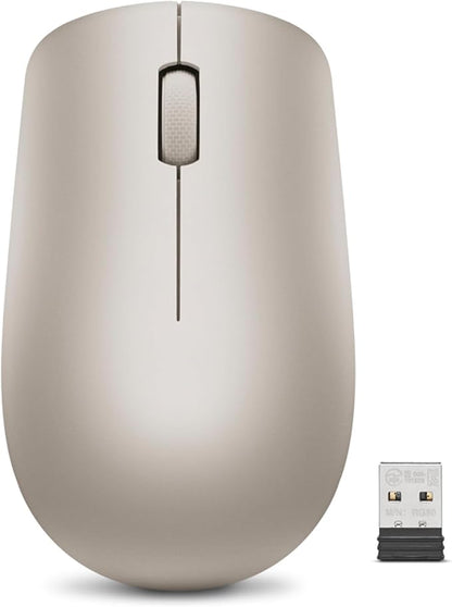 Lenovo 530 Wireless Mouse with Battery, 2.4GHz Nano USB, 1200 DPI Optical Sensor, Ergonomic for Left or Right Hand, Lightweight, GY50Z18988, Almond
