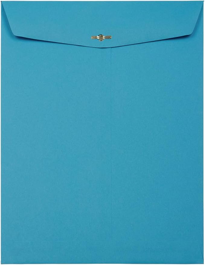 JAM PAPER 10 x 13 Open End Catalog Colored Envelopes with Clasp Closure - Blue Recycled - 10/Pack