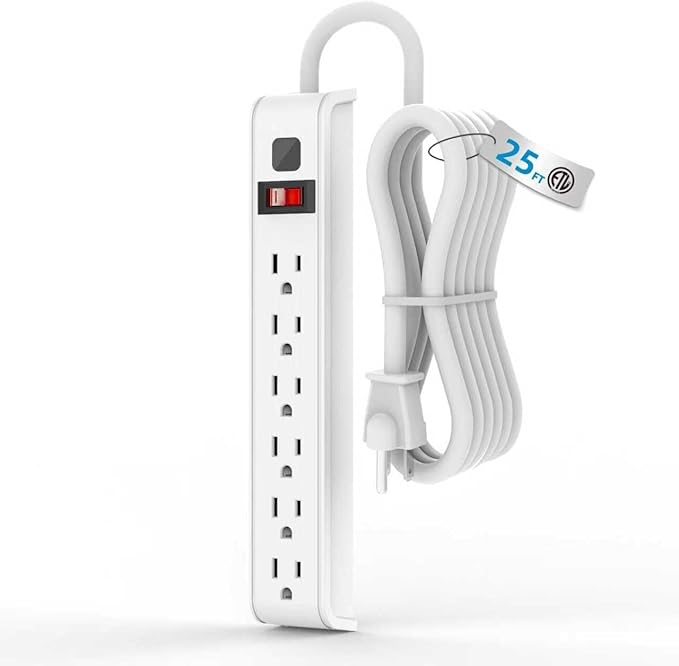 Power Strip Surge Protector, 6 Feet Extension Cord, 600 Joules Surge Protection, Multiple Protection 6 Outlet Strip, ETL Listed (25FT 1PACK)