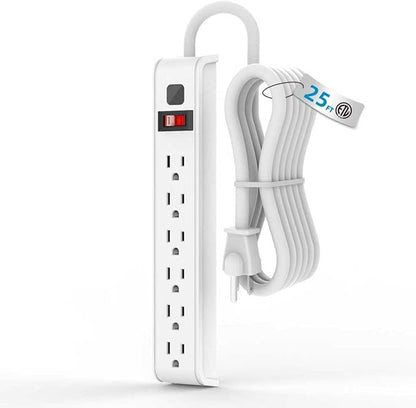 Power Strip Surge Protector, 6 Feet Extension Cord, 600 Joules Surge Protection, Multiple Protection 6 Outlet Strip, ETL Listed (25FT 1PACK)