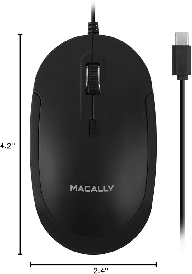Macally Wired USB C Mouse for Mac and PC - Slim, Quiet, and Reliable - 4 DPI Mode Type C for Laptop, MacBook Pro/Air, iMac - Wired Mice USBC