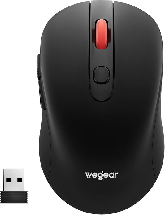 USB Wireless Mouse for Laptop PC Mac, 2.4GHz Cordless Mouse with 6 Buttons, 5-Level Adjustable 4000 DPI, Ergonomic Portable Optical Computer Mice, 24-Month Battery Life -Black