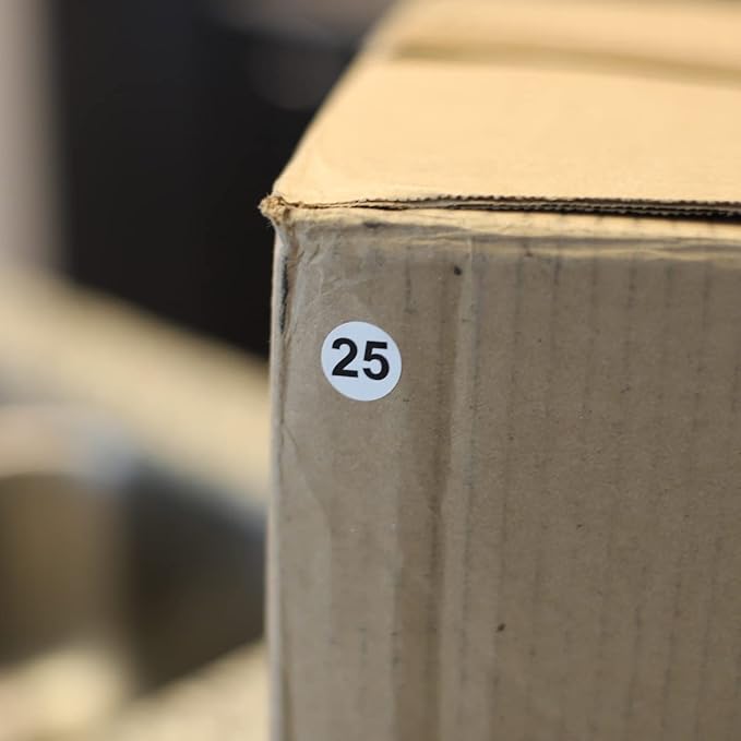 White with Black Number 25 Circle Dot Stickers, 3/4 Inch Round, 500 Labels on a Roll