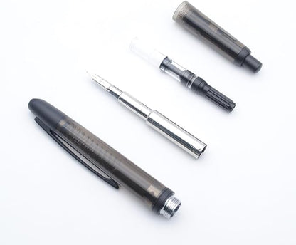 JINHAO 20 Press Fountain Pen, Retractable Capless Resin Pen with Ink Converter (F Nib 0.5mm, Transparent Black - Black Clip)