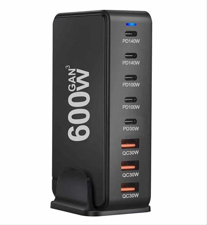 Famous TECH Shop 600W III PD 3.1 USB C Charger: 8 Port Fast Charging Hub | 5 USB-C + 3 USB-A Smart Power Delivery Multiport Adapter for MacBook Pro, iPhone 15, iPad, Samsung Galaxy, Laptop