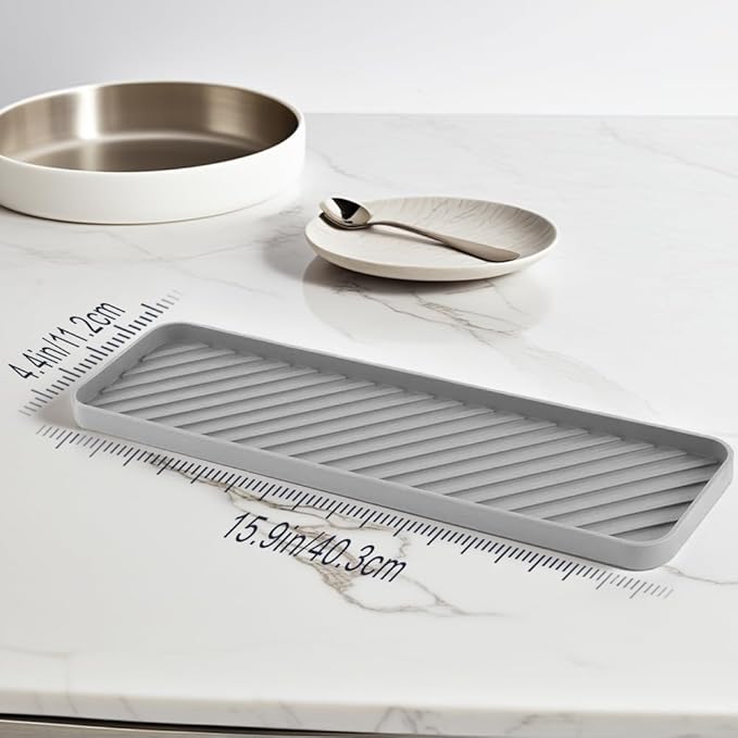Silicone Organizer Tray for Kitchen Sinks and Bathrooms. Dishwasher-Safe, Non-Slip Countertop Tray, Bathroom Drawer Organizer Trays. Perfect for Makeup & Trinkets (Gray L 1PC)