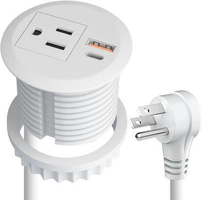 Desktop Power Grommet,2-inch Hole,20W USB C Fast Charging,2-USB Port,Flush Mount,Flat Plug,6.4 ft Cord,White
