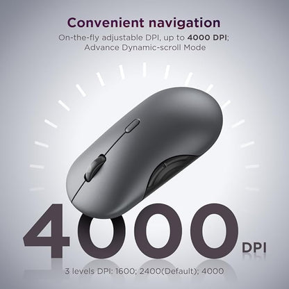 Lenovo 700 Multi-Device Wireless Mouse, Bluetooth or 2.4 GHz USB-A Connection, Connect up to 3 Devices, 36 Month Battery Life, Luna Grey