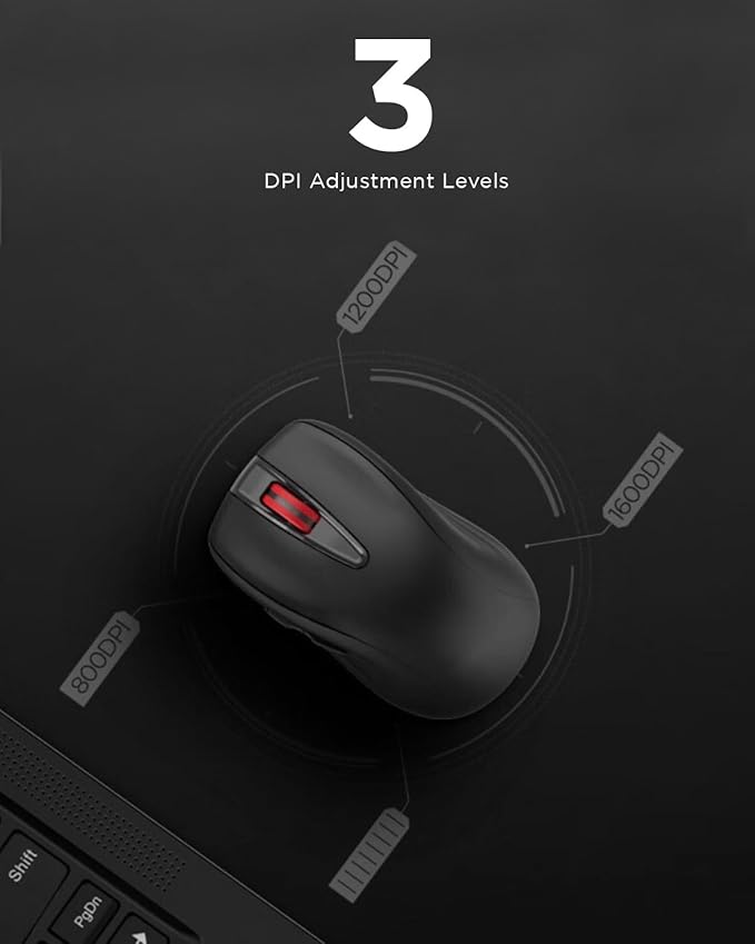 Lenovo USB-C Rechargeable Silent Mouse (WL500) - Silent Buttons, USB-C Rechargeable, Ambidextrous Grip, Adjustable DPI - Plug-and-Play 2.4G Receiver Computer Mouse (Black)