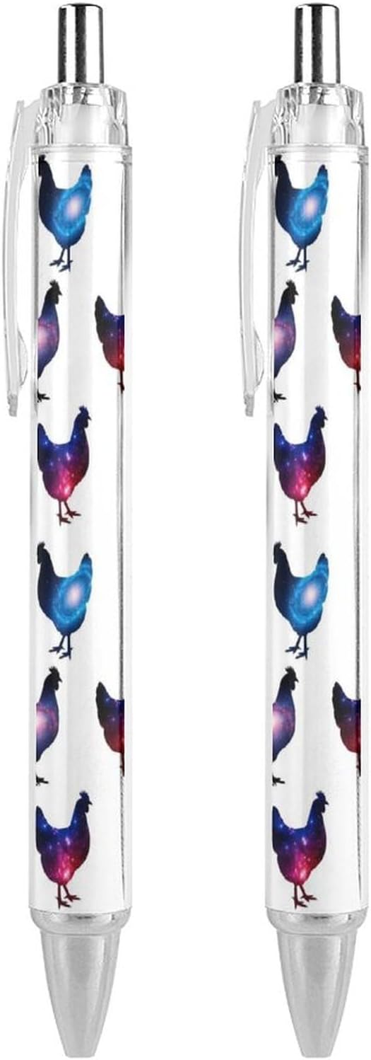 1pcs Gel Roller Pen 0.5mm, Quick Dry Chicken Lover Gifts Funny Rooster Chickens Ballpoint Smooth Writing, Ball Pens Clip, Office Carrying, 2 Pcs