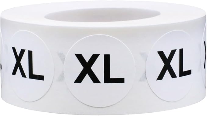 White Circle Extra Large XL Clothing Size Stickers - 3/4 Inch Round, 500 Adhesive Labels Per Roll for Retail Apparel, Clothing Organization, and Inventory - Made in The USA