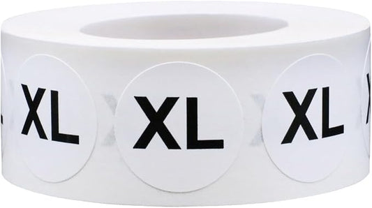 White Circle Extra Large XL Clothing Size Stickers - 3/4 Inch Round, 500 Adhesive Labels Per Roll for Retail Apparel, Clothing Organization, and Inventory - Made in The USA