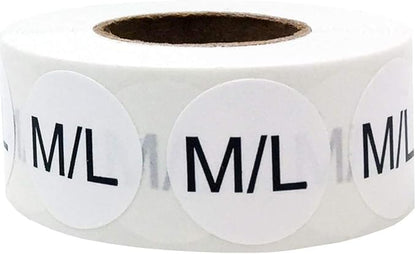 White Circle M/L Clothing Size Stickers for Retail Apparel 0.75 Inch 500 Total Adhesive Labels