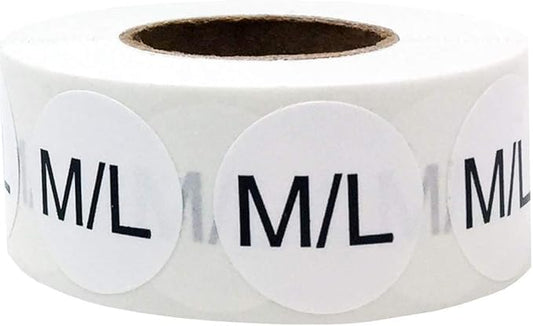 White Circle M/L Clothing Size Stickers for Retail Apparel 0.75 Inch 500 Total Adhesive Labels