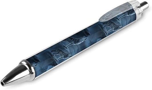 1 Pcs Retractable Ballpoint Pen, Black Ink 0.5mm Point, Moon Howling Wolf Writing Pens for Office Worker, Teacher