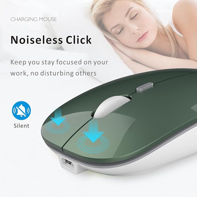 Uciefy Q5 Slim Rechargeable Wireless Mouse, 2.4G Portable Optical Silent Ultra Thin Wireless Computer Mouse with USB Receiver and Type C Adapter, Compatible with PC, Laptop, Desktop (Blackish Green)