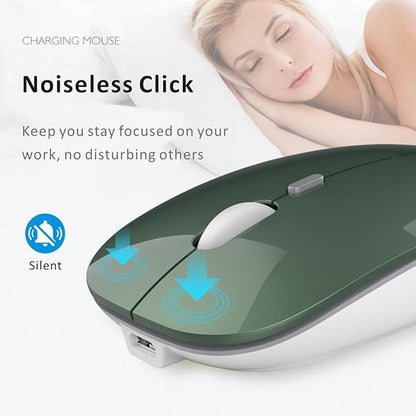 Uciefy Q5 Slim Rechargeable Wireless Mouse, 2.4G Portable Optical Silent Ultra Thin Wireless Computer Mouse with USB Receiver and Type C Adapter, Compatible with PC, Laptop, Desktop (Blackish Green)