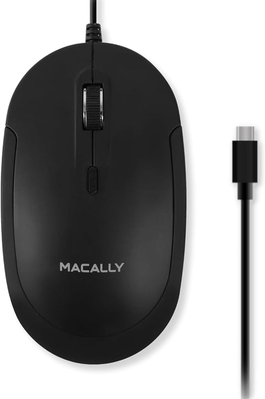 Macally Wired USB C Mouse for Mac and PC - Slim, Quiet, and Reliable - 4 DPI Mode Type C for Laptop, MacBook Pro/Air, iMac - Wired Mice USBC