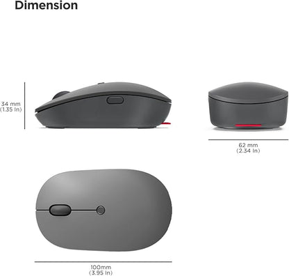 Lenovo Go USB-C Essential Wireless Mouse, 2.4 GHz Nano USB-C Receiver, Adjustable DPI, Rechargeable Battery, Ambidextrous, GY51C21210, Grey
