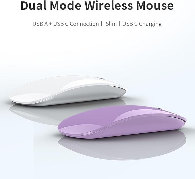 Uiosmuph G11 Wireless Mouse, USB C Rechargeable Computer Mouse, Slim Silent Mice 2.4GHz Optical with USB Nano Receiver and USB C Receiver for Laptop/Mac/PC - Purple