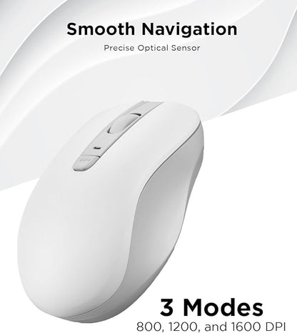 Lenovo Bluetooth Silent Mouse (WL300) - 5 Button Computer Mouse with Silent Left & Right Click – Sculpted Grip, Microsoft Swift Pair, Up to 1600 DPI (White)