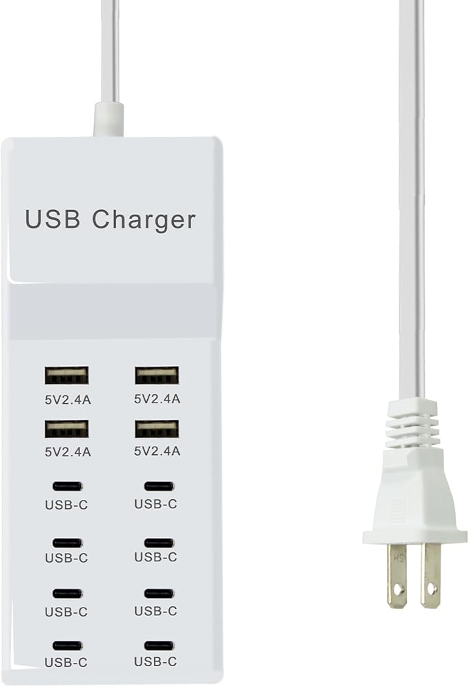 Multi-Port USB C Charging Station - Fast Charger for iPhone 15/14, Samsung Galaxy, iPad and Tablets - Desktop Home USBC Charger Hub with UL Certification and Safety Travel Protection White