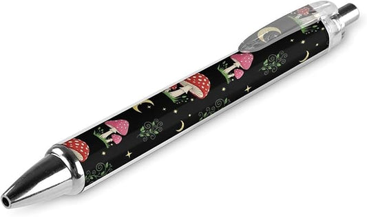 1 Pcs Retractable Ballpoint Pen, Black Ink 0.5mm Point, Frog Mushroom Writing Pens for Office Worker, Teacher
