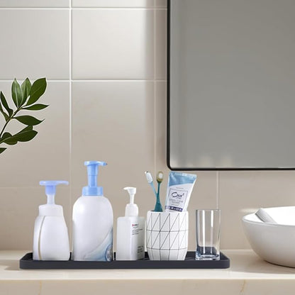 Silicone Organizer Tray for Kitchen Sinks and Bathrooms. Dishwasher-Safe, Non-Slip Countertop Tray, Bathroom Drawer Organizer Trays. Perfect for Makeup & Trinkets (Dark Gray L 1PC)