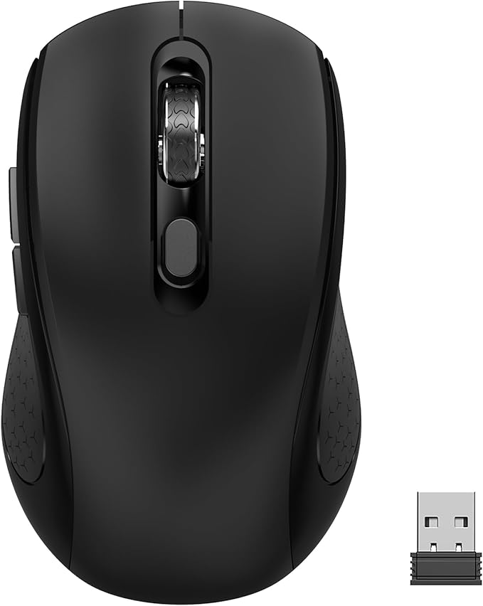 Wireless Mouse with Side Buttons for Laptop, PC, Chromebook, Mac, MacBook, Silent Mouse with USB Nano Receiver, 1000/1600/2400 DPI, Anti Slip Roller, 6-Button Ergonomic design No Light Design- Black